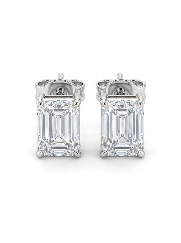 Aretes de oro blanco 18k corte esmeralda de diamante de laboratorio Mod 5478