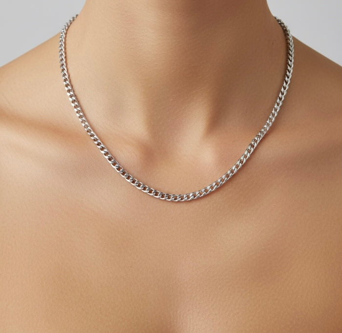Cadena de oro blanco 14k tejido cubano - 3 mm