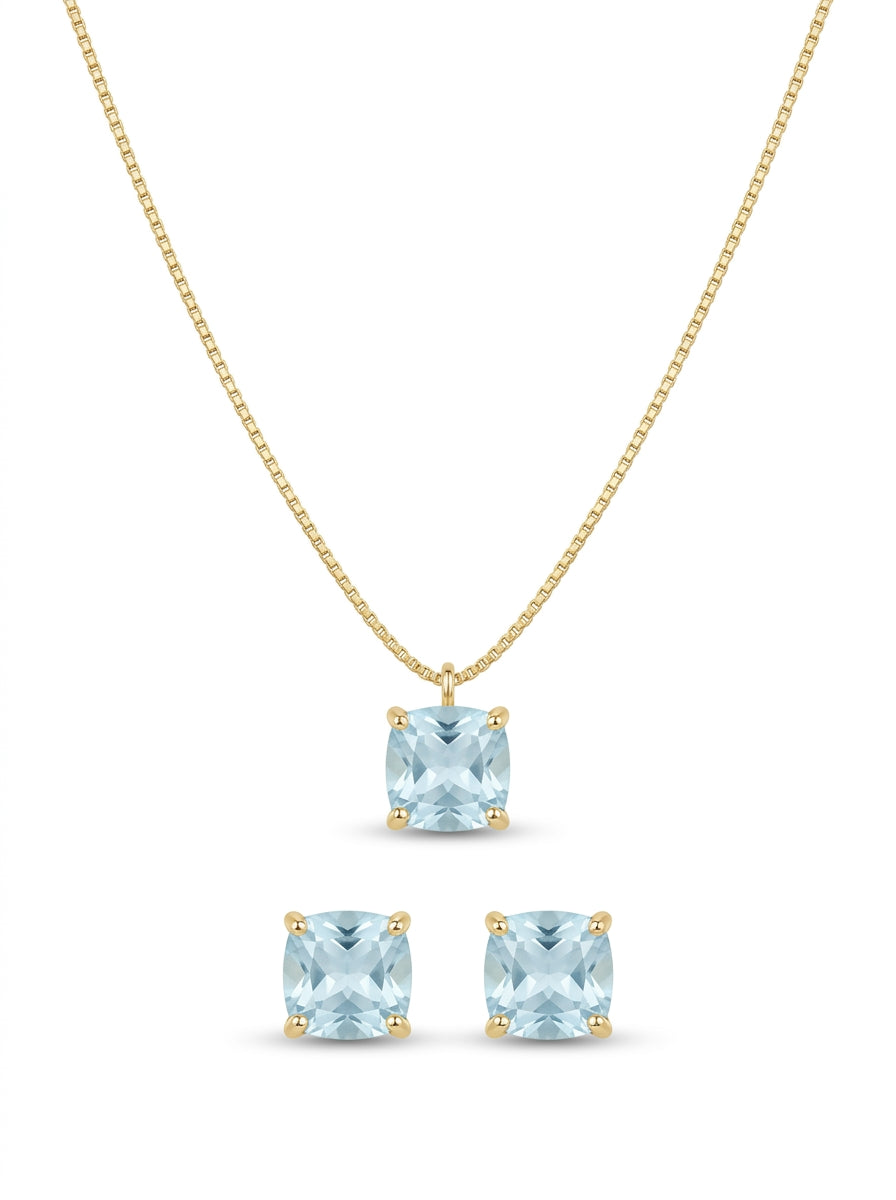 Juego de oro 14k con circonias azules corte princes mod 5532