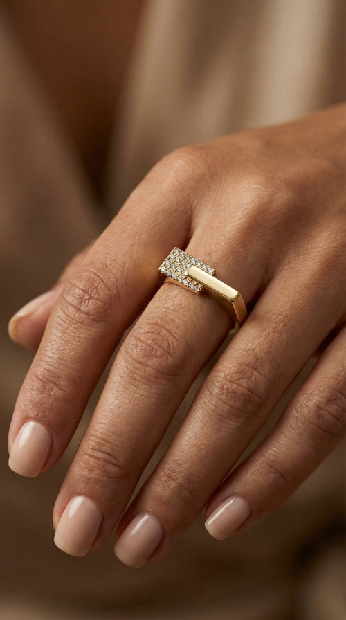 Anillo oro 14k barra con circonias