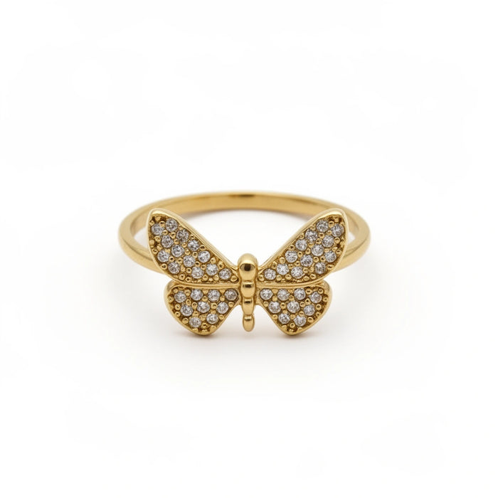 Anillo de mariposa de oro 10k con incrustaciones de circonias