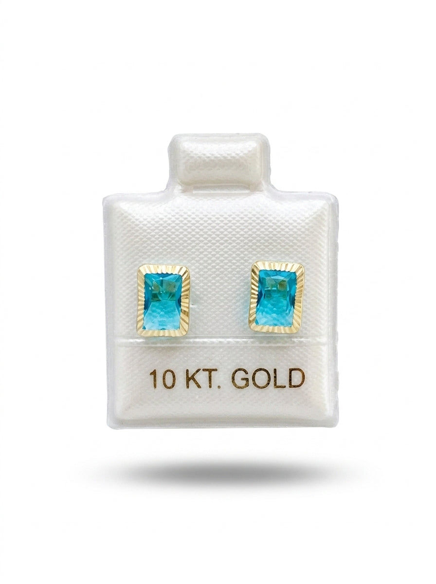 Broquel de oro 10k delgado diseño octa bisel azul (de bolitas) Mod 5664