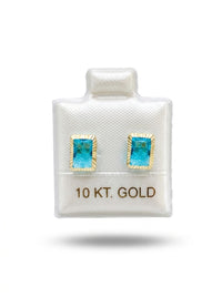 Broquel de oro 10k delgado diseño octa bisel azul (de bolitas) Mod 5664
