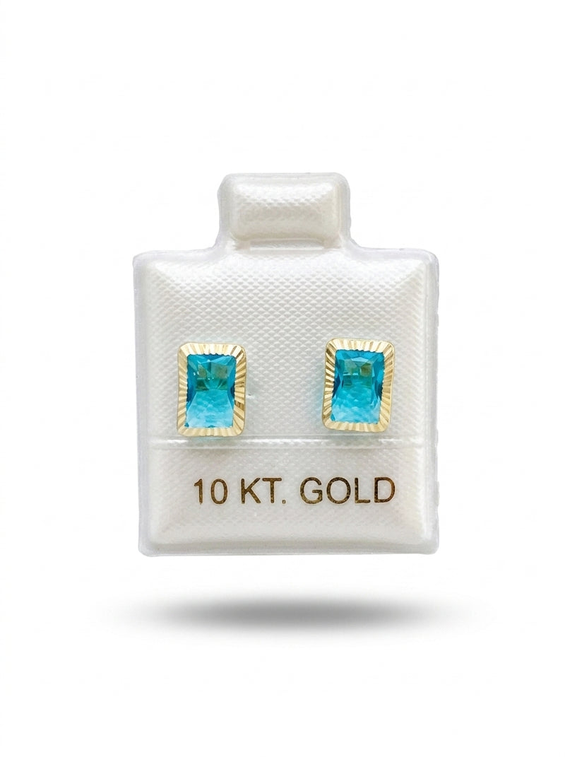 Broquel de oro 10k delgado diseño octa bisel azul (de bolitas) Mod 5664