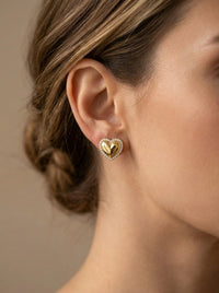 Aretes de oro 14k diseño de corazón bombacho con incrustaciones de circonias Mod LM5247 - 1.2 cm
