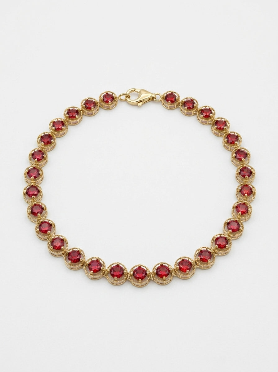 Pulsera de oro 10k diseño acanalado de circonias 5920 - 18 cm