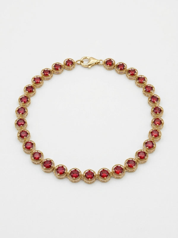 Pulsera de oro 10k diseño acanalado de circonias 5920 - 18 cm
