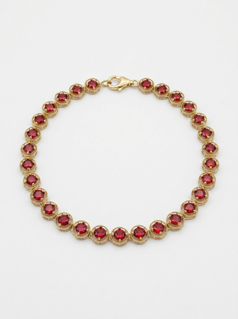 Pulsera de oro 10k diseño acanalado de circonias 5920 - 18 cm