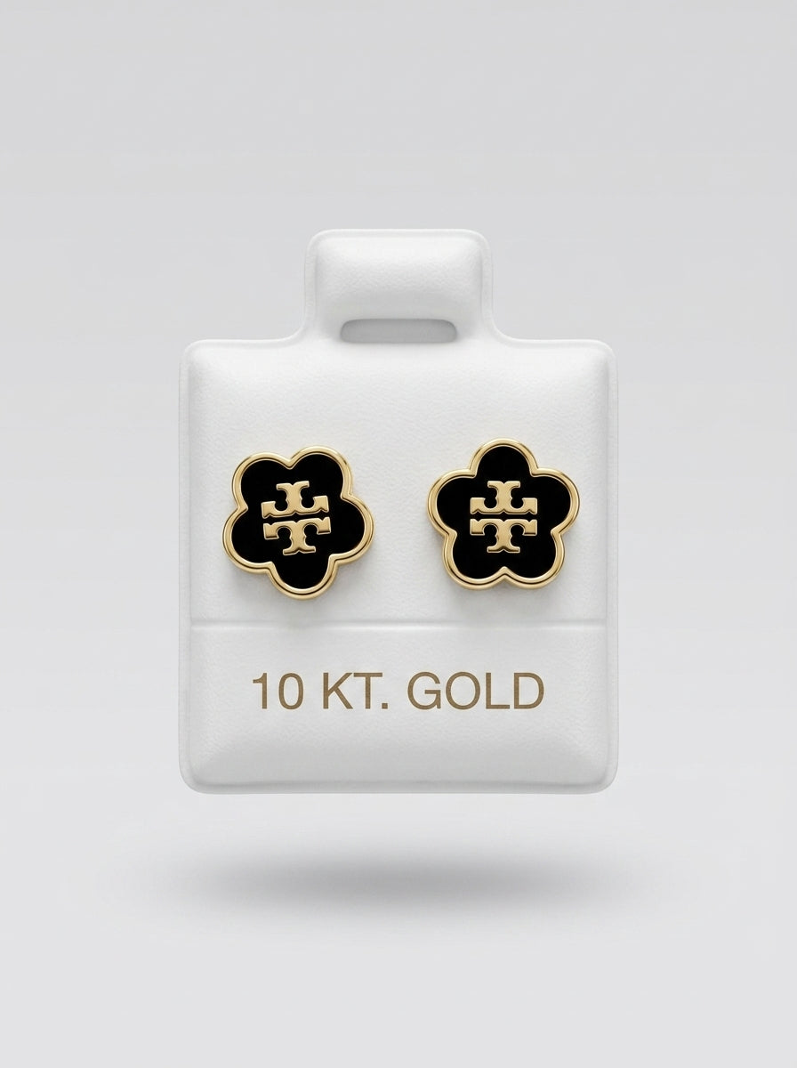 Broquel delgado de oro 10k tipo diseñador esmaltado (de bolitas) LM5489