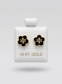 Broquel delgado de oro 10k tipo diseñador esmaltado (de bolitas) LM5489