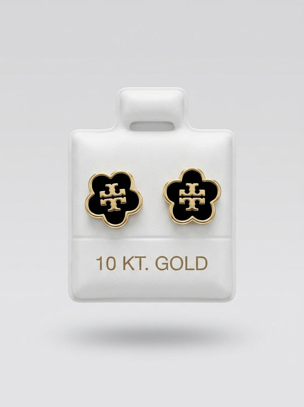 Broquel delgado de oro 10k tipo diseñador esmaltado (de bolitas) LM5489