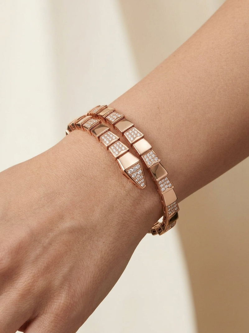 Brazalete de oro rosa 14k sólido diseño de serpiente tipo diseñador Mod 5545 - 18 cm