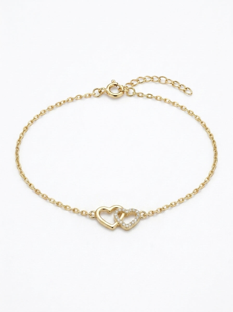 Pulsera de oro 14k diseño de corazones 5598- 18 cm