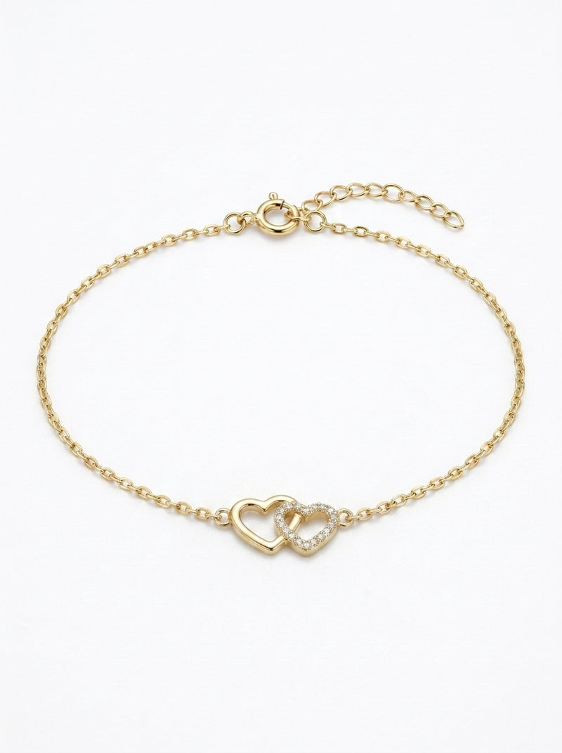 Pulsera de oro 14k diseño de corazones 5598- 18 cm