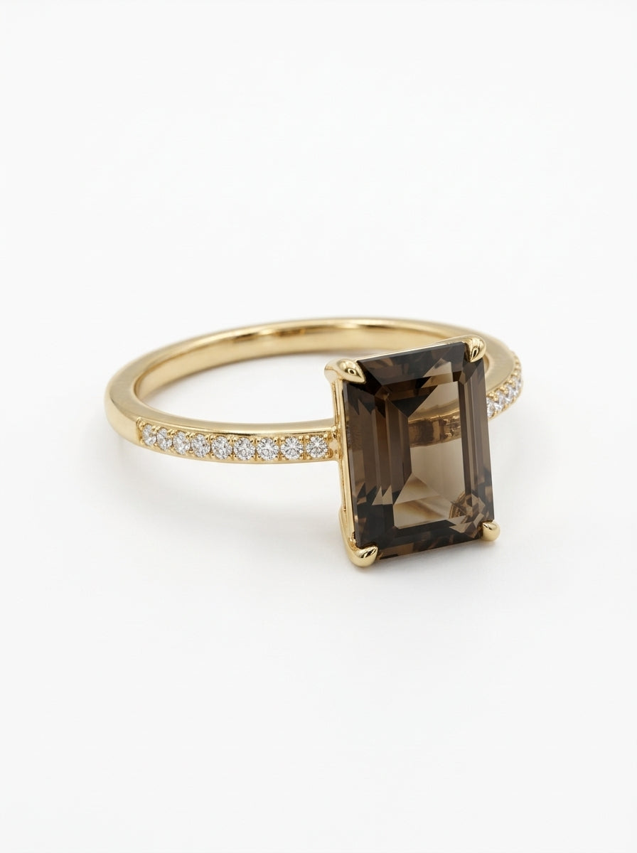 Anillo de oro 14k con piedra natural rectangular café Mod 5869