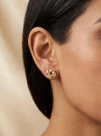 Aretes de oro 14k diseño de nudo doble texturizado Mod 5707