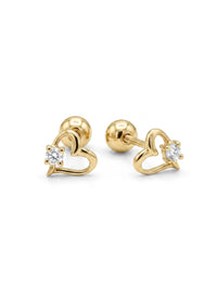 Broquel de oro 14k con diamantes naturales diseño corazones Mod LM5292