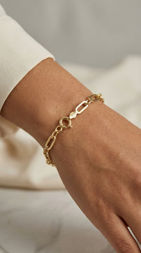 Pulsera de oro 10k tejido clip 3x1 Mod. MR0125Y - 18 cm