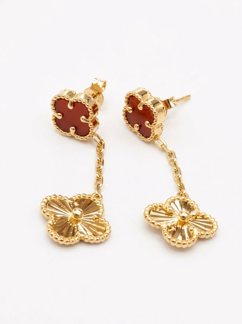 Aretes largos de oro 14k de tréboles rojo y dorado Mod 5941 - 3.5 cm