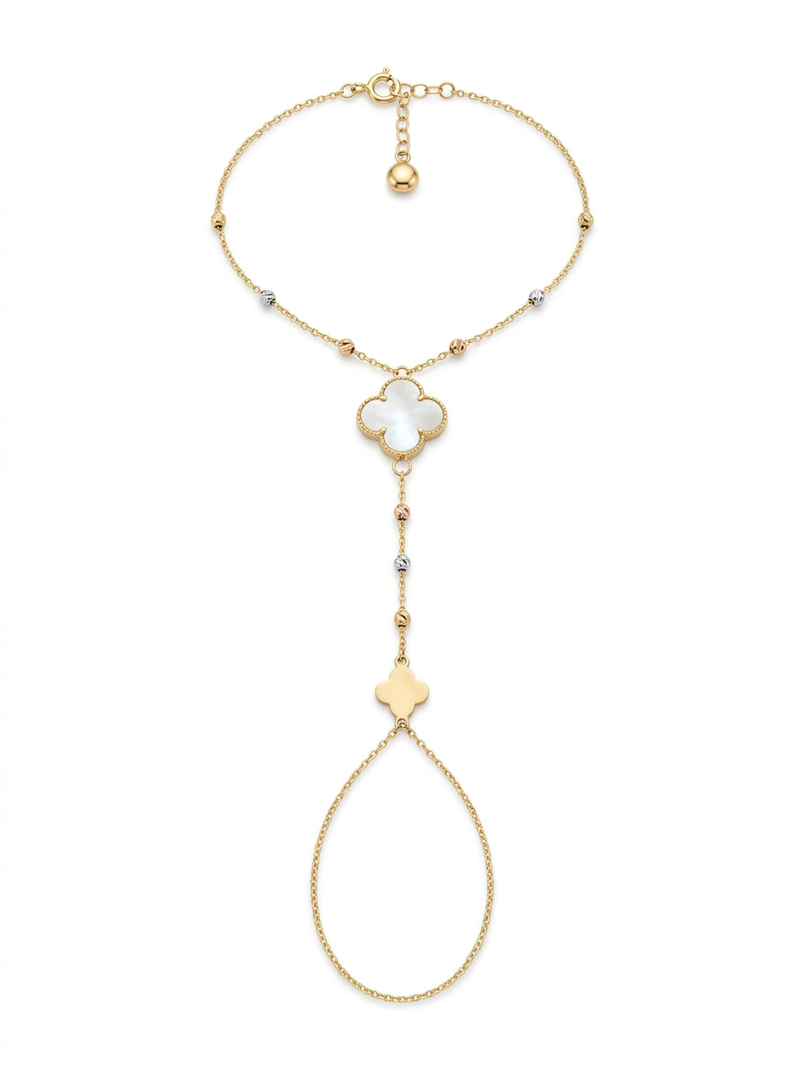 Pulsera de mano de oro 14k diseño de tréboles mod 5722 - 18 cm