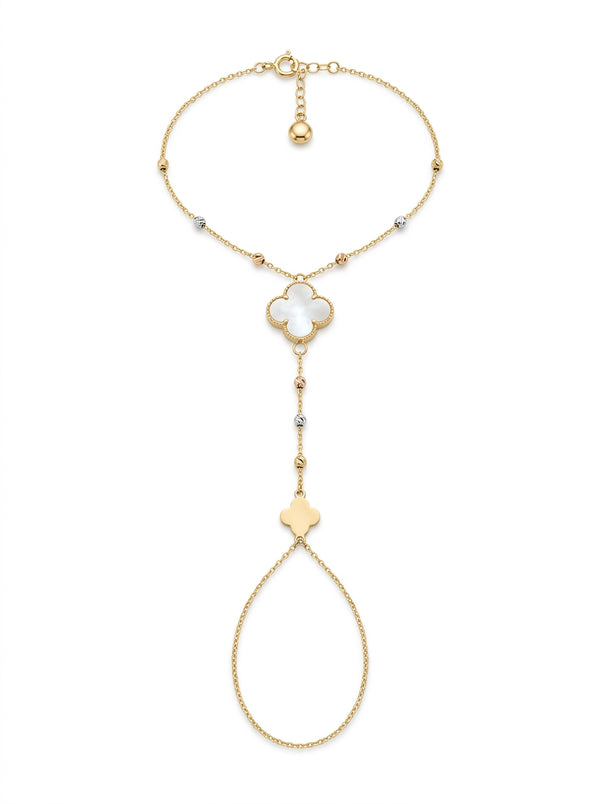 Pulsera de mano de oro 14k diseño de tréboles mod 5722 - 18 cm