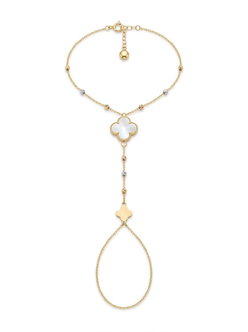 Pulsera de mano de oro 14k diseño de tréboles mod 5722 - 18 cm