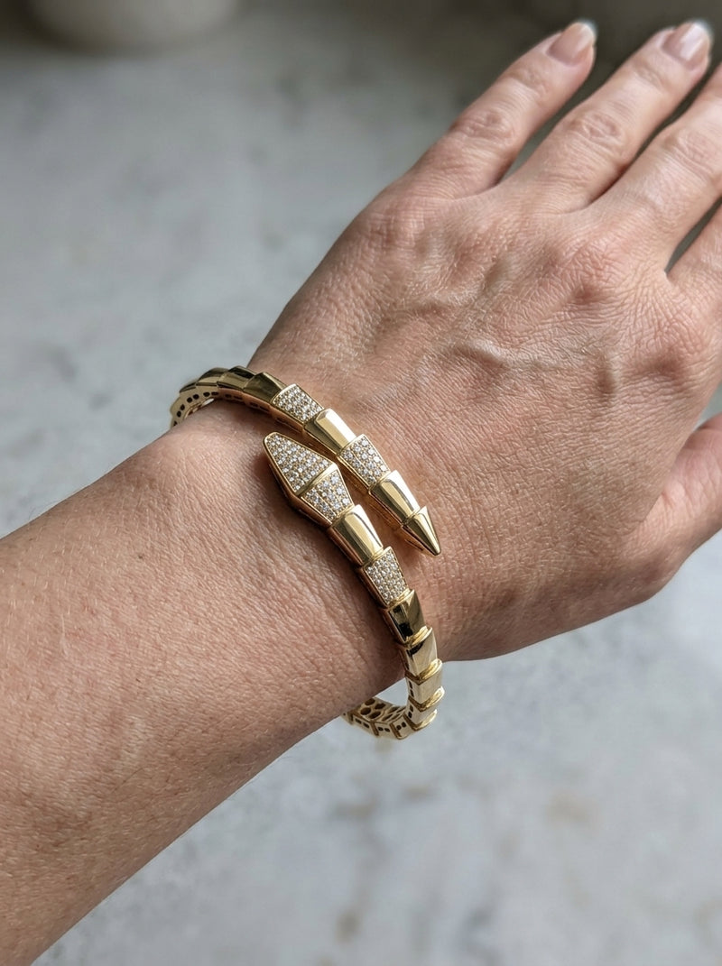 Brazalete de oro 14k diseño de serpiente tipo diseñador Mod 5702 - 18 cm