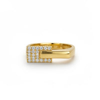 Anillo oro 14k barra con circonias