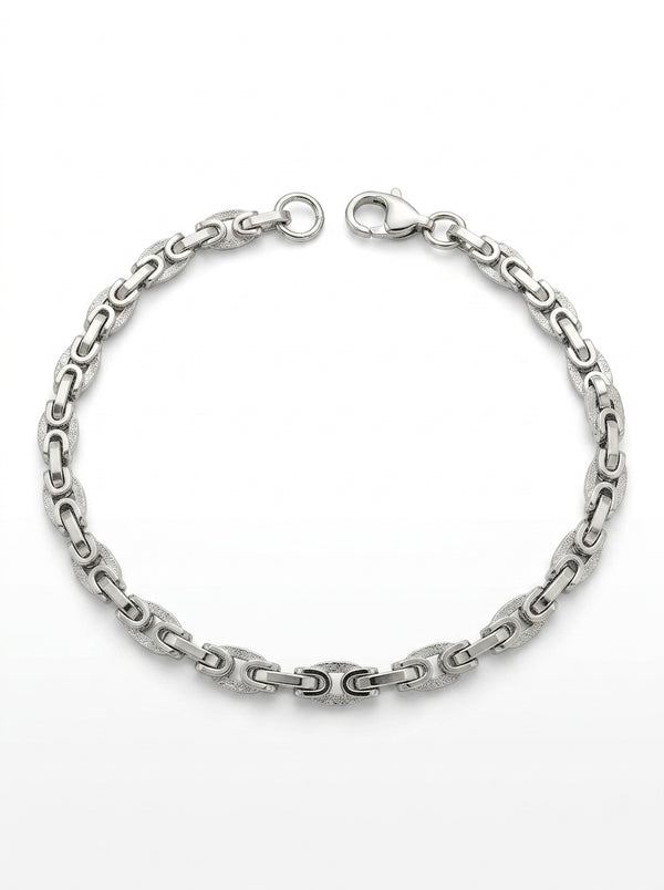 Pulsera de oro blanco 14K con eslabones calados y con acabado diamantado Mod LM5302 - 18 cm