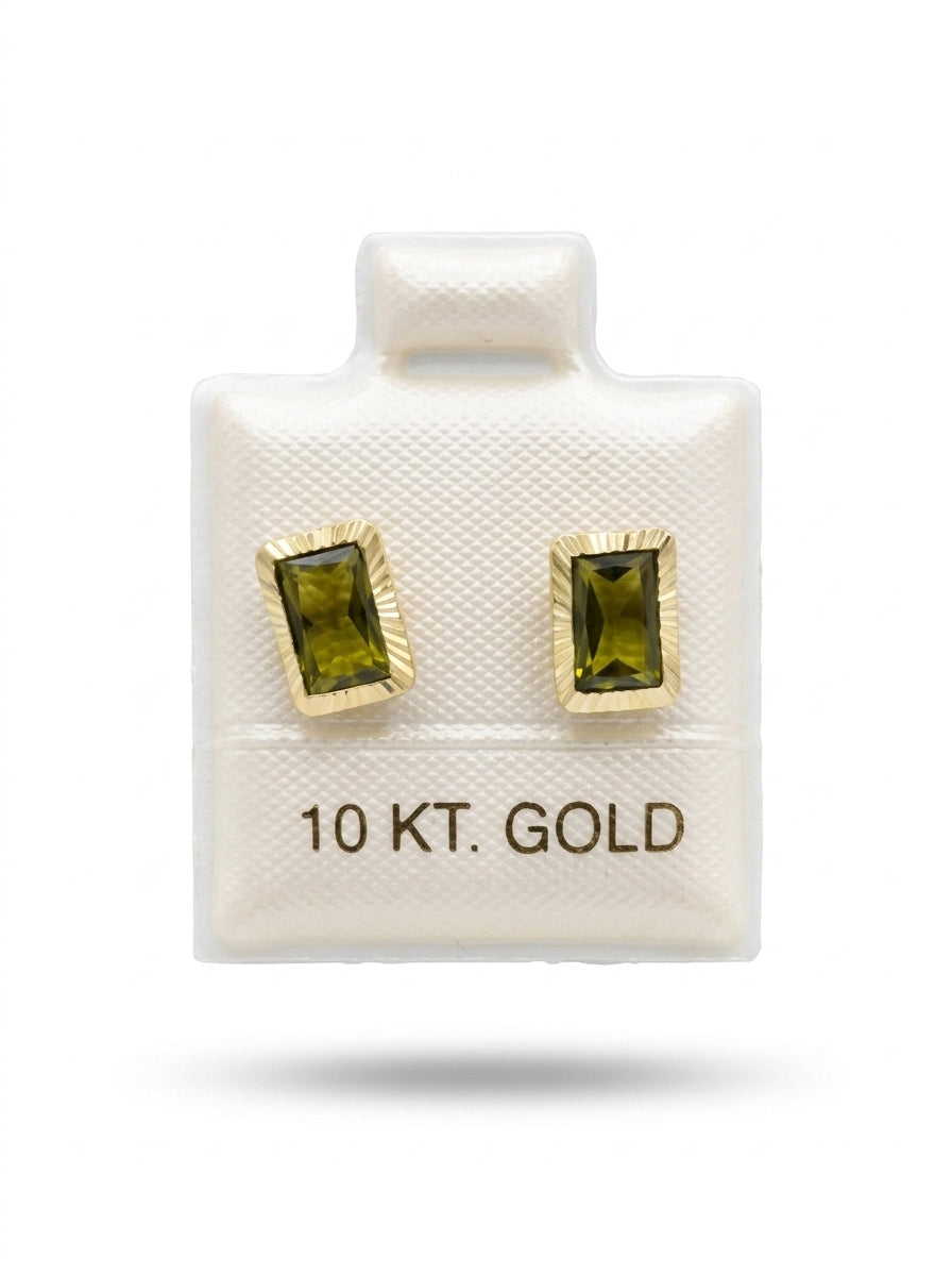 Broquel de oro 10k delgado diseño octa bisel verde (de bolitas) Mod 5663