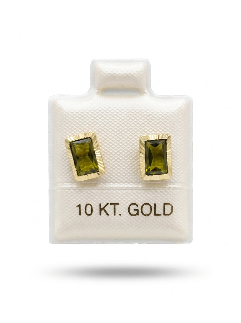 Broquel de oro 10k delgado diseño octa bisel verde (de bolitas) Mod 5663