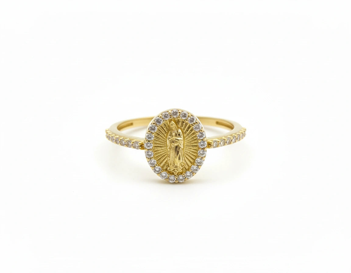 Anillo Virgen de Guadalupe en oro 14k con circonias Mod. 7018