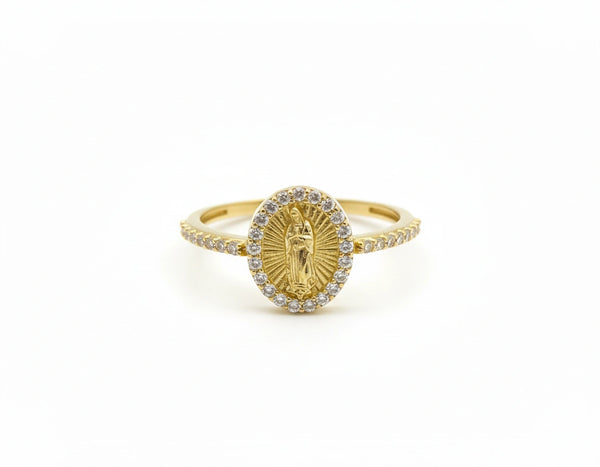 Anillo Virgen de Guadalupe en oro 14k con circonias Mod. 7018
