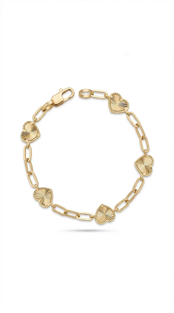 Pulsera de oro 14k con corazones Mod. 5014 - 18 cm
