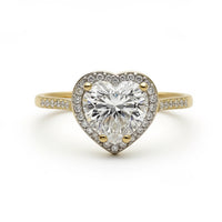 Anillo de oro 14k con circonia blanco en forma de corazón e incrustación blancas