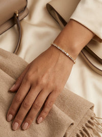 Pulsera de oro 14k diseño tipo tennis baguette blanca 5935 - 18 cm