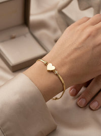 Pulsera de oro 14k diseño panza de víbora con corazón Mod LM5262 - 18 cm