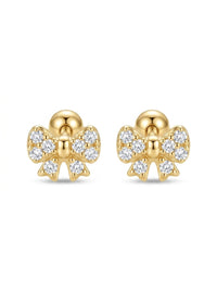 Broquel baby de oro 14k diseño de coronitas con diamantes naturales Mod 5446