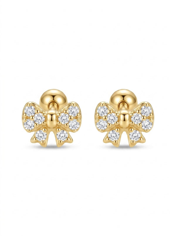 Broquel baby de oro 14k diseño de coronitas con diamantes naturales Mod 5446