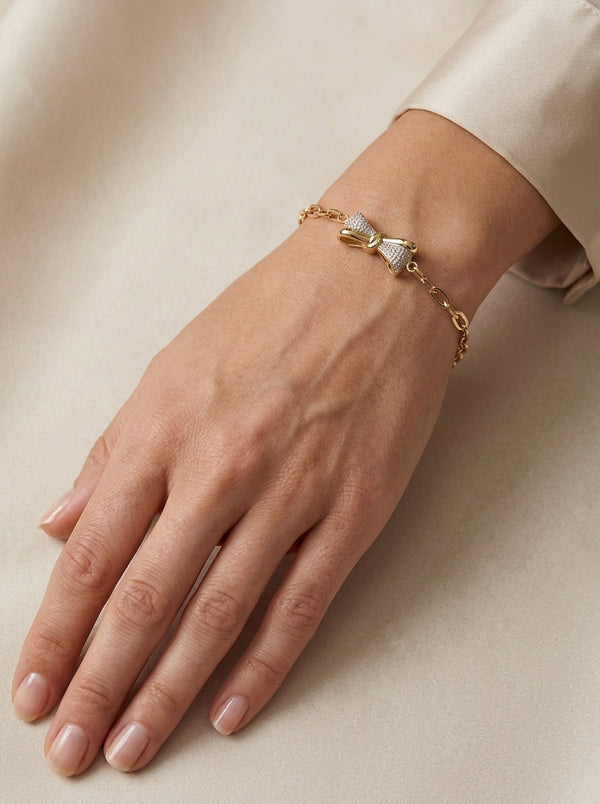 Pulsera de oro 14k diseño de moño con eslabones 5931 - 18 cm