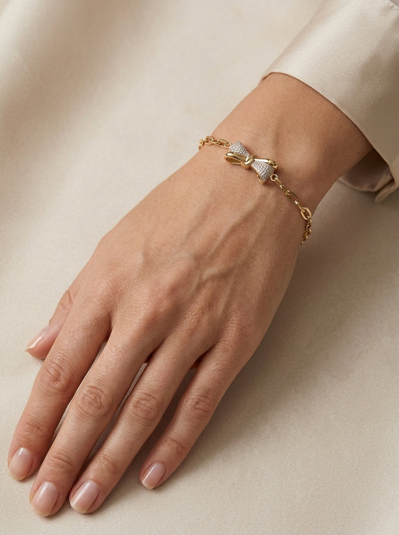 Pulsera de oro 14k diseño de moño con eslabones 5931 - 18 cm