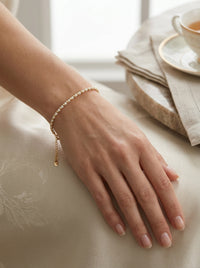 Pulsera de oro 14k diseño de bolitas con piedras blancas Mod LM5267 - 18 cm
