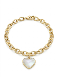 Pulsera de oro 14k diseño de corazón de piedra madre perla Mod LM5280 - 18 cm