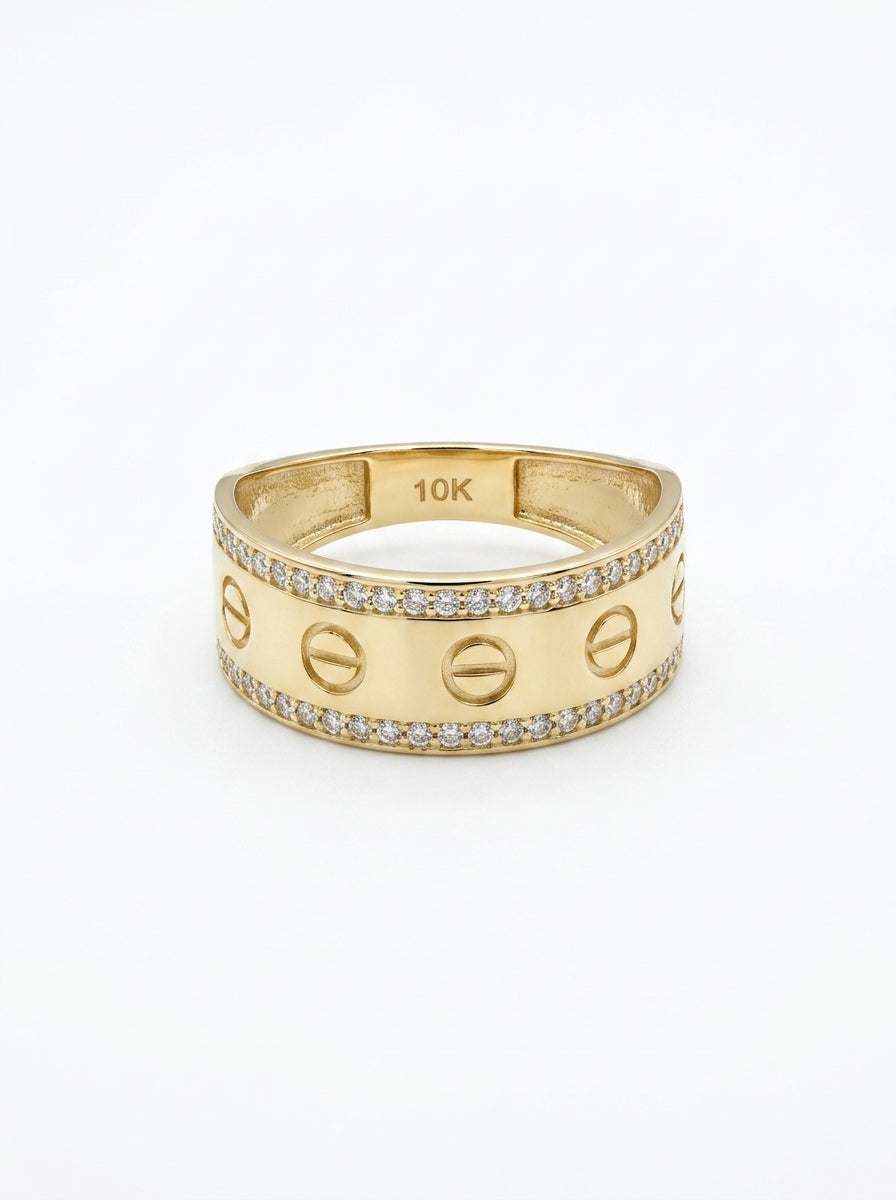 Anillo de oro 10k tipo diseñador con circonias mod 5745