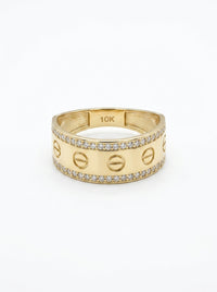 Anillo de oro 10k tipo diseñador con circonias mod 5745