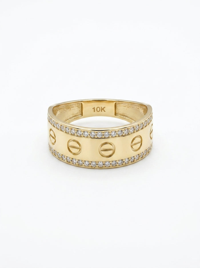 Anillo de oro 10k tipo diseñador con circonias mod 5745