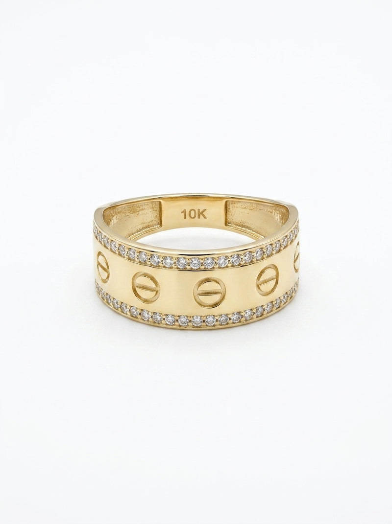 Anillo de oro 10k tipo diseñador con circonias mod 5745