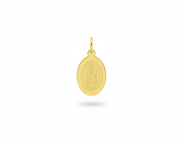 Medalla de la virgen gabada a laser en Oro Amarillo 14k