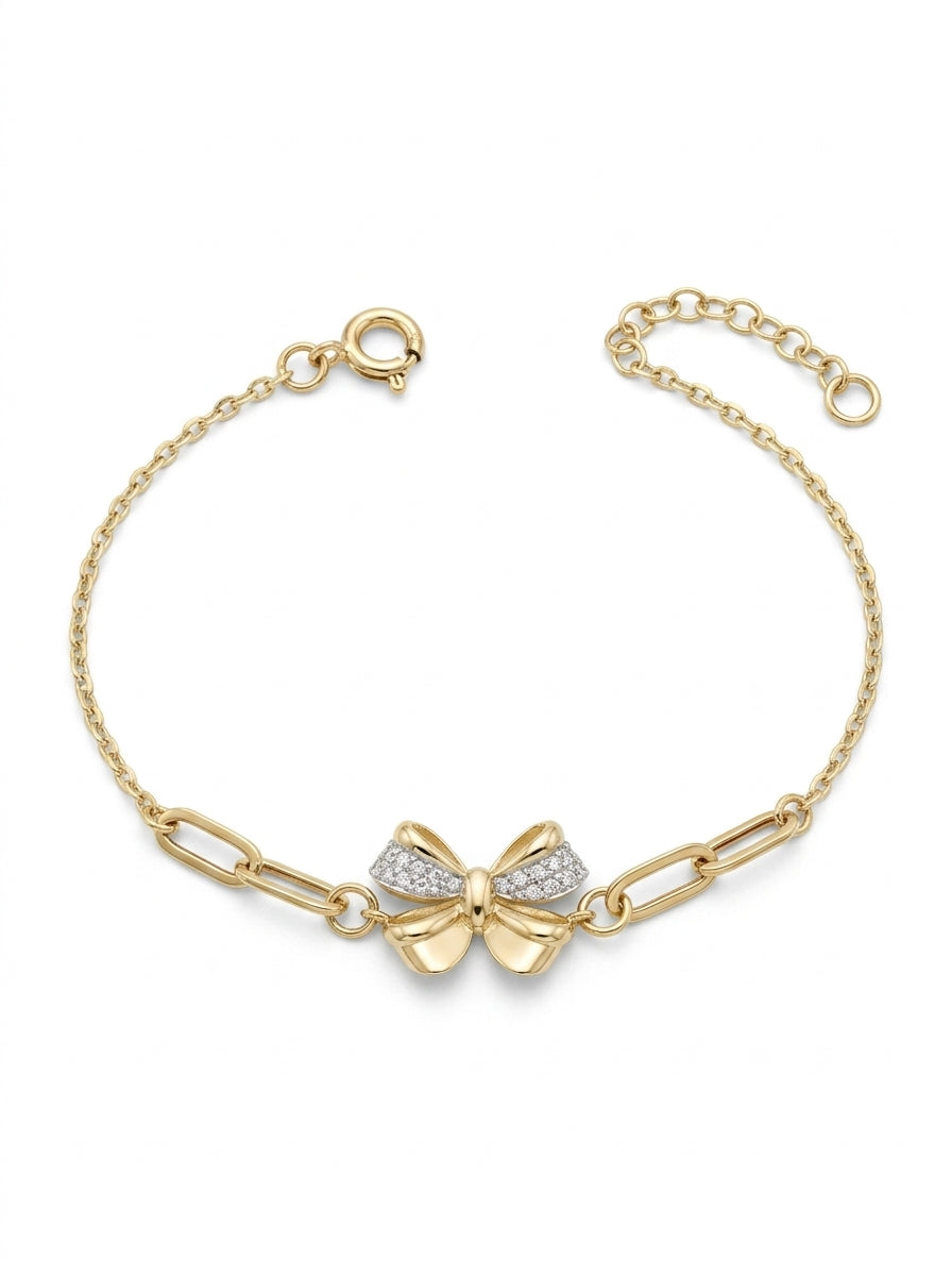 Pulsera de oro 10k diseño de moño con eslabones  5922 - 18 cm