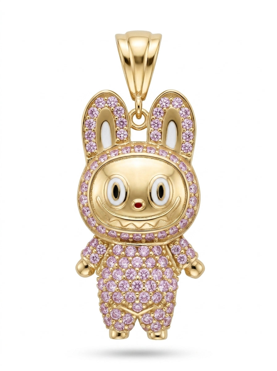 Dije de oro 10k diseño de labubu rosa Mod 5523- 3.5 cm